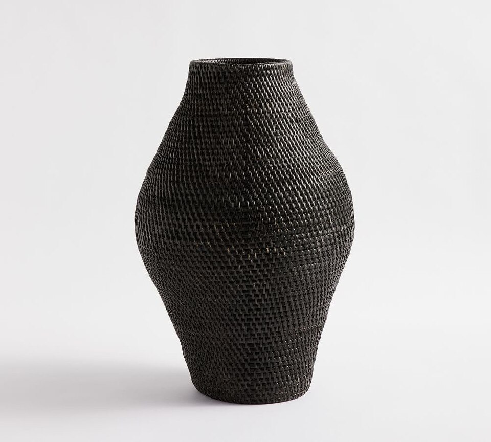 Woven Rattan Vase Collection, Black Pottery Barn Australia